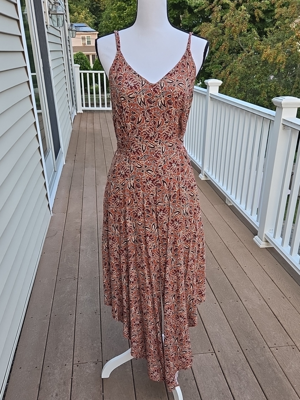 Angie Rust brown Floral High-Low Maxi Palazzo Boho Jumpsuit  S